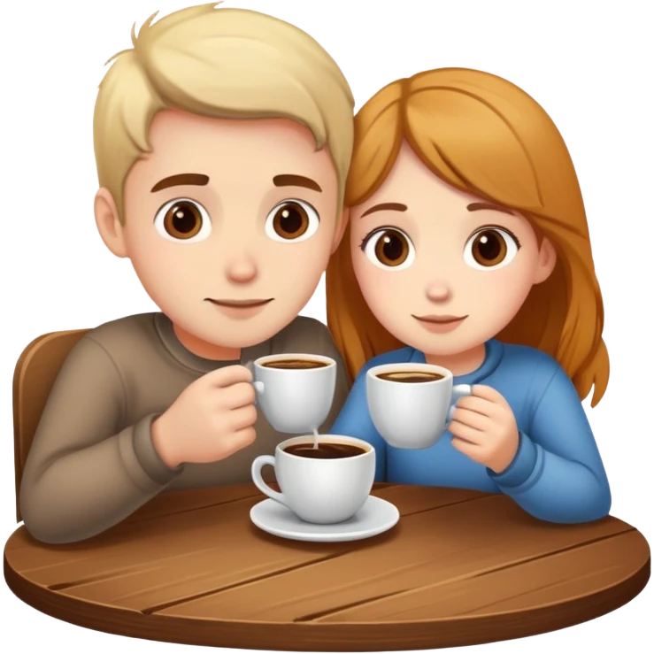 boy and girl sitting at a table sipping coffee emoji