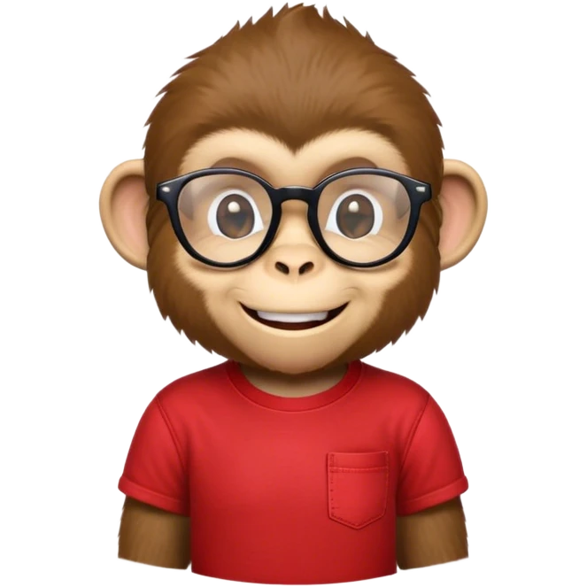 Smiling Monkey in red tshirt and jeans with glasses on  emoji