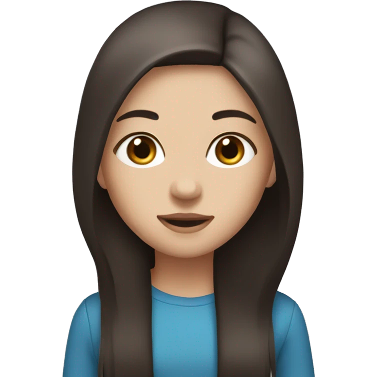 Girl with dark brown long straight hair and blue eyes emoji