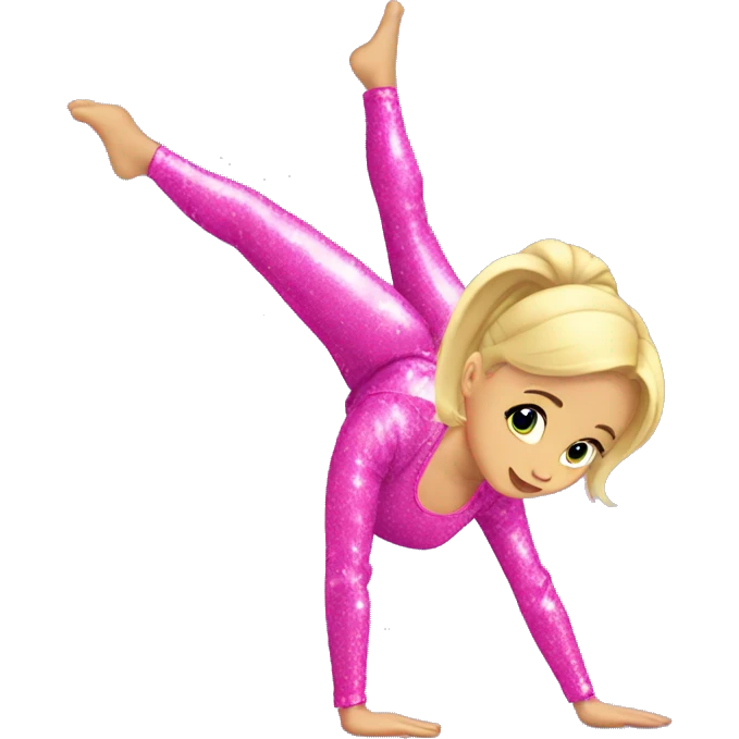 blonde hair girl do a handstand in pink glitter outfit emoji