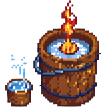 bucket pouring water on a small flame emoji