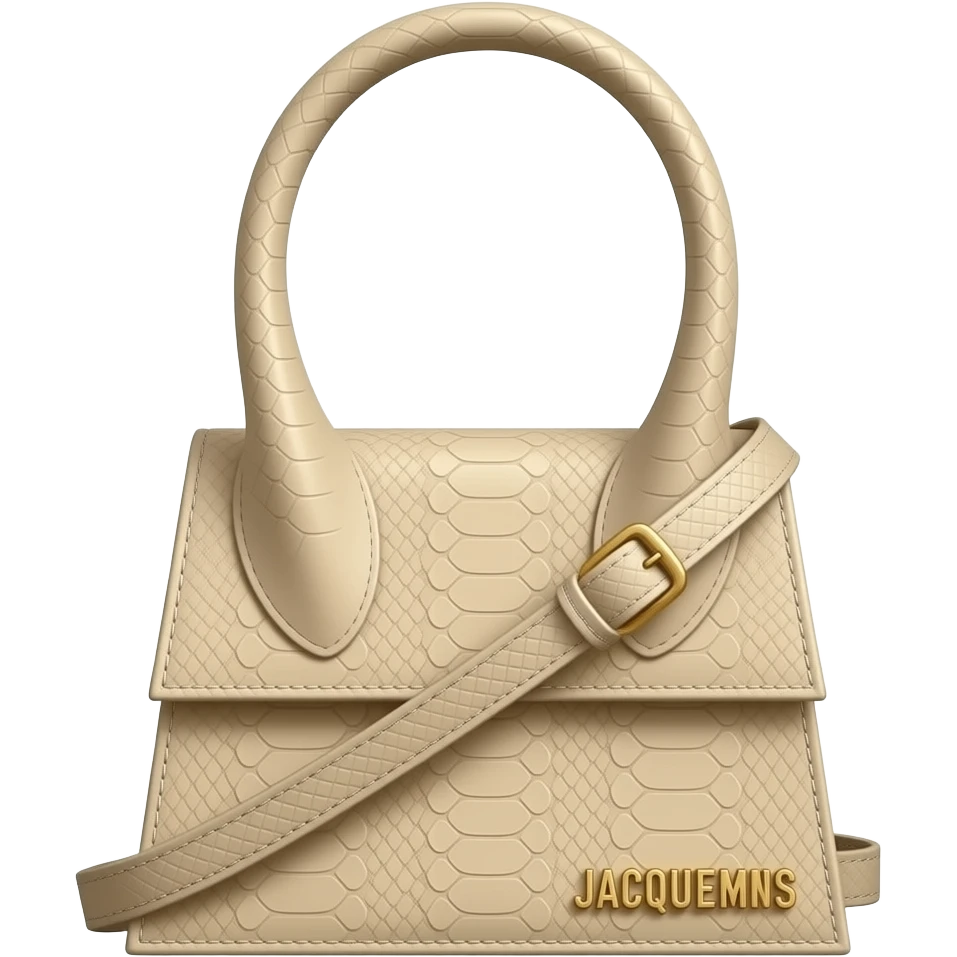   JACQUEMUS
Beige 'The Bambino' Bag, Snake-embossed goatskin shoulder bag. Isolated, rendering,  emoji