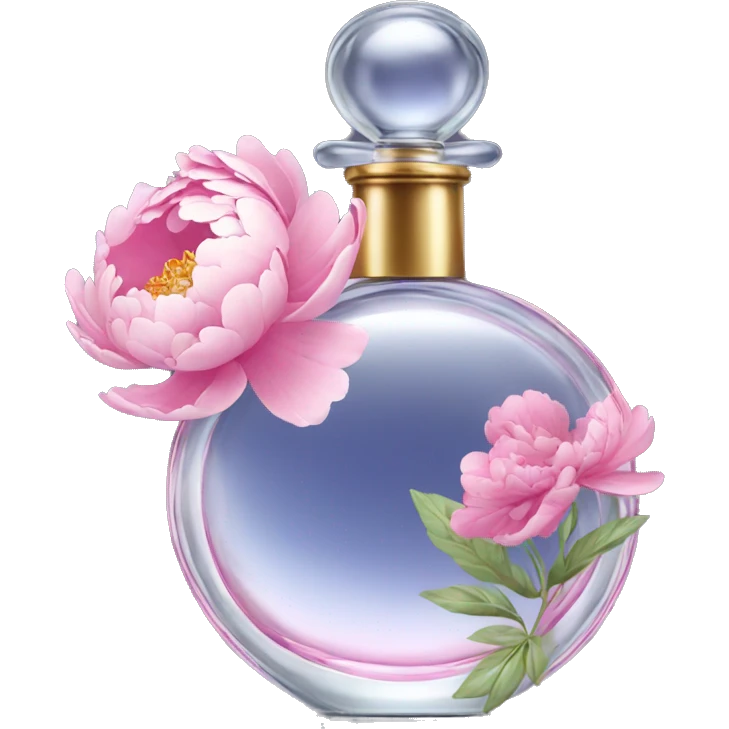 glass perfume bottle with a peony emoji