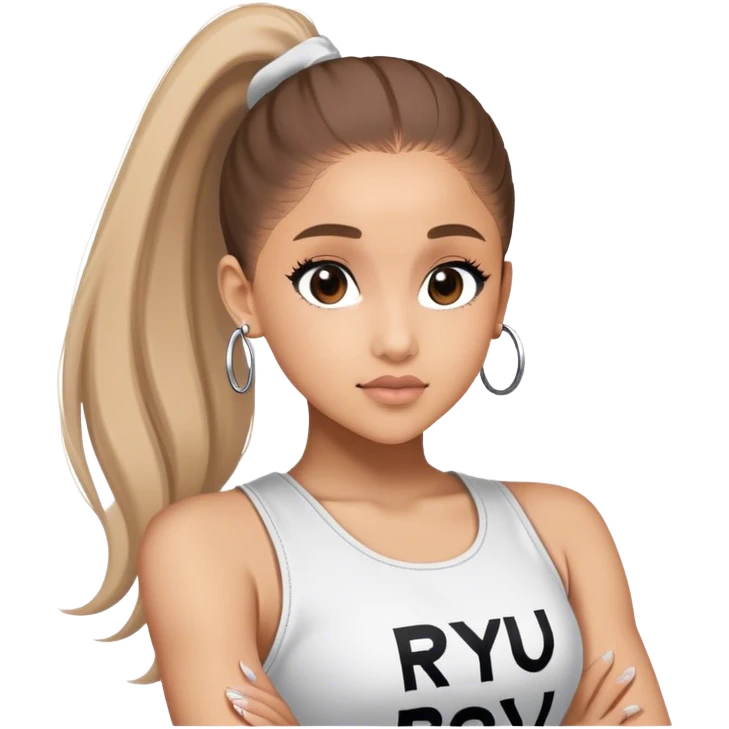 Ariana grande with "ryu" written on toptank emoji