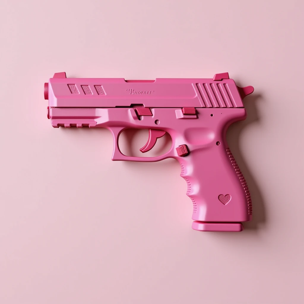 photorealistic pink pistol with a matte finish, no heart shapes or motifs, on a white background emoji