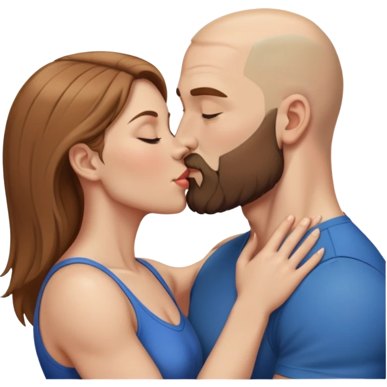 Beautiful light brown hair making out her muscular bald beard husband emoji