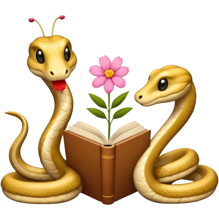 2 Beige Snakes reading books + flower emoji