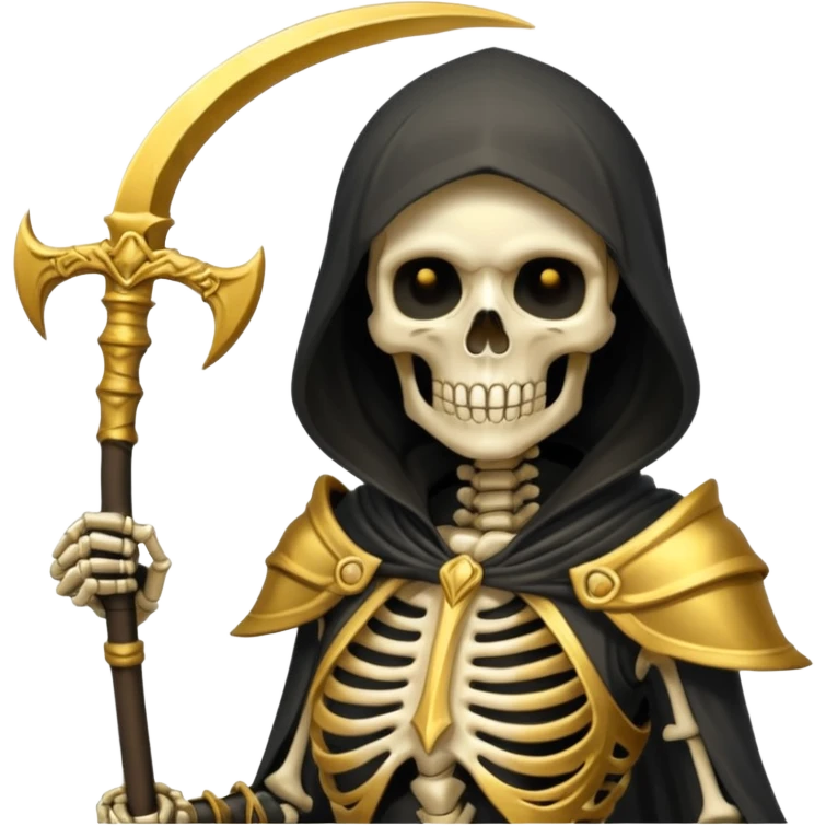 feminine skeleton grim reaper in a gold with scythe emoji