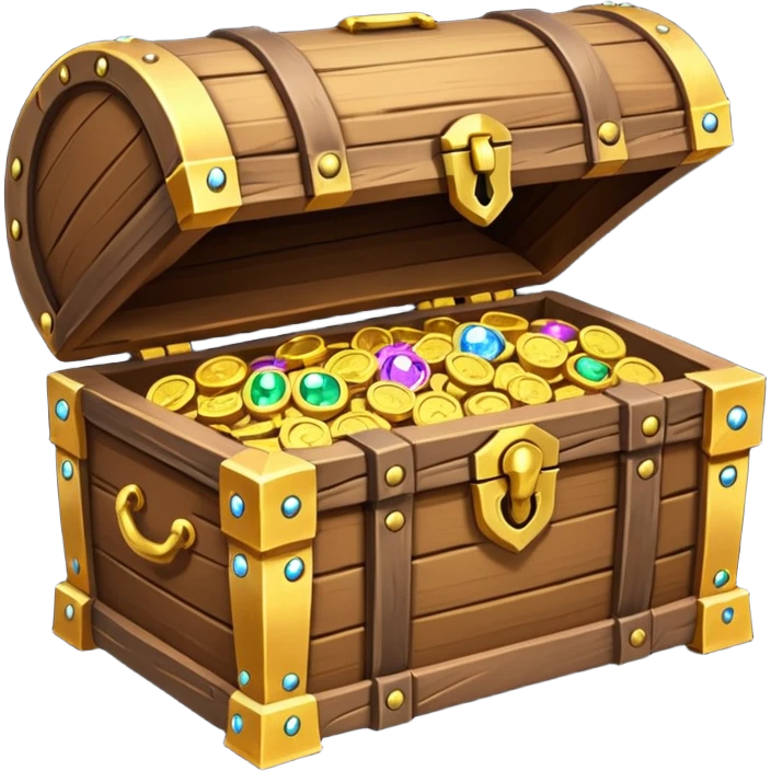unlocked treasure chest glowing from the inside coins ,gems, RPG game style emoji