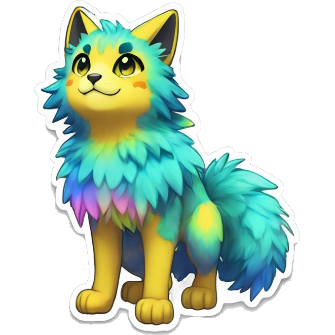 Anthro Fluffy Cool Cute Magical Elemental Shiny Colorful Neon Vibrant Colors Sparkle Kemono-style Chibi Fantasy-Animal-Fakémon-Pokémon-Hybrid Fur Sona Aesthetic Full Body Sticker emoji