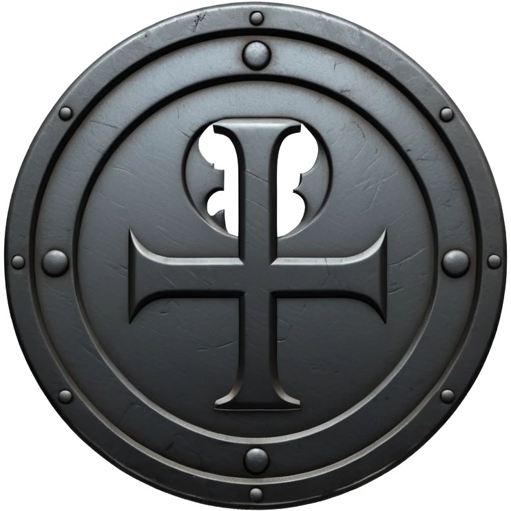 Minimal emoji, gothic metal coin made of black steel, engraved number 1 at the center, ancient industrial aesthetic, worn metal texture, no glow, no neon, flat emoji design, centered, transparent background emoji