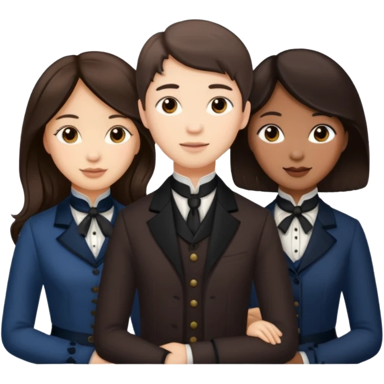 Three Victorian ghost best friends with dark brown hair  one Asian one Caucasian  one African American all beautiful  emoji