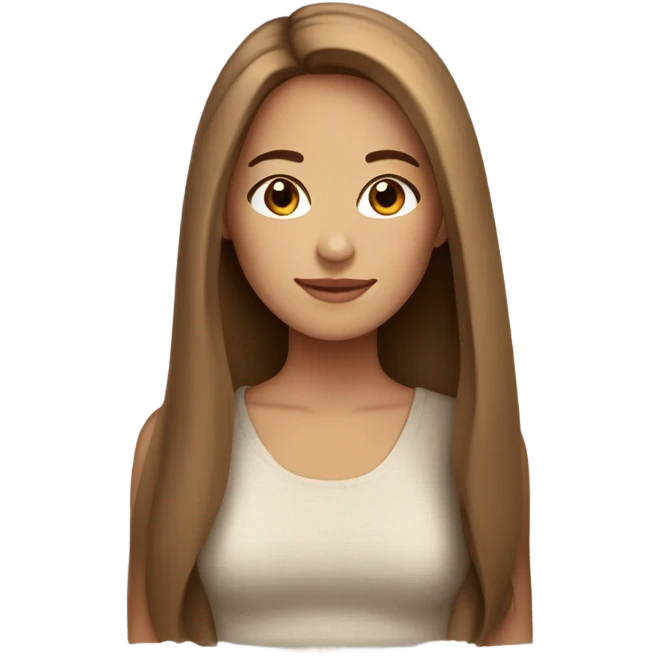 Beautiful woman, straight long light brown hair, brown eyes, cozy emoji