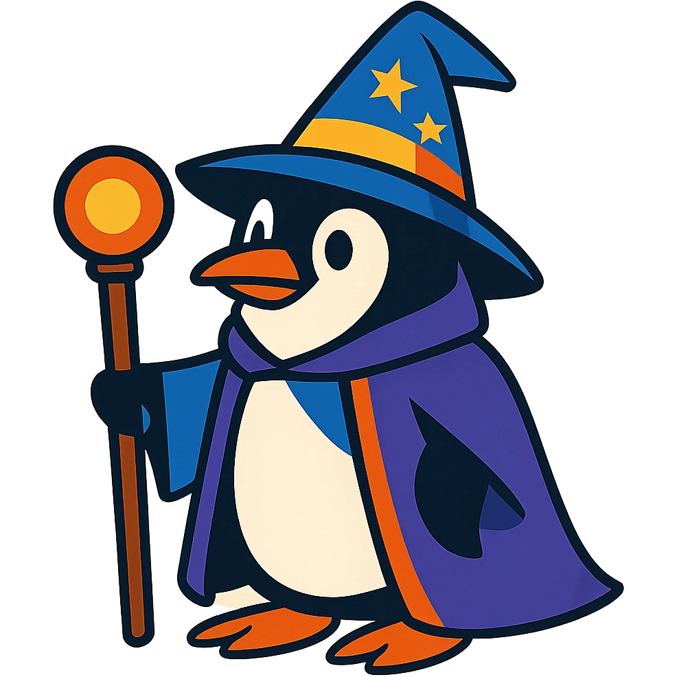 vibrant toon style penguin wizard emoji