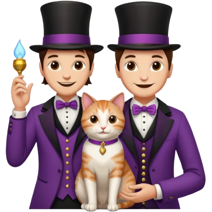 magician couple and their pet cat emoji