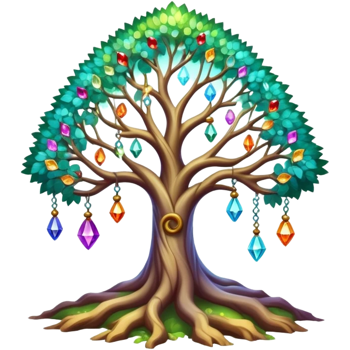 Spiritual magical ethereal tree with colorful crystals hanging in it emoji