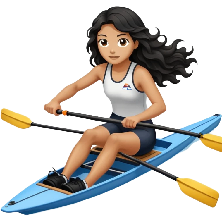 girl with long black wavy hair rowing in Olympic rowing sport, distant view emoji