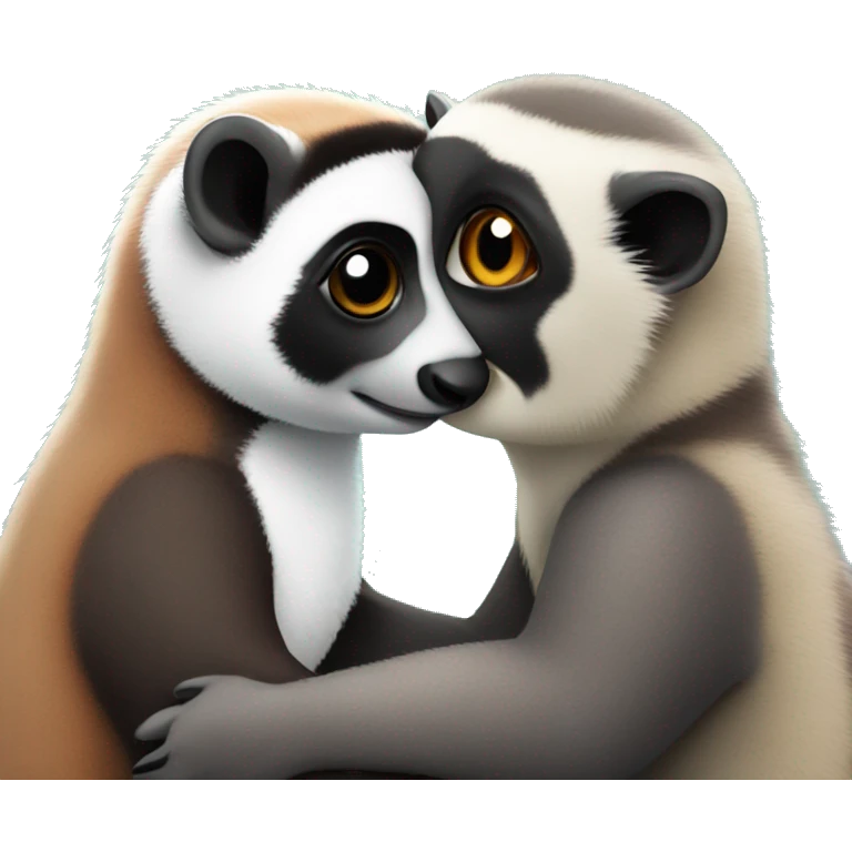 A lemur and an otter cute being friends hugging emoji