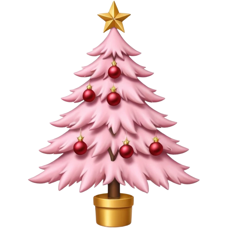 pastel pink christmas tree with red ornaments and star on top emoji