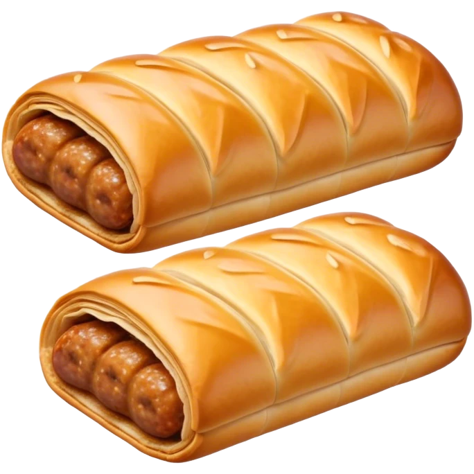 cinematic-realistic-sausage-roll-dish-emoji,-depicted-with-a-crisp,-golden-pastry-wrapped-around-flavorful-sausage,-rendered-with-detailed-textures-sitting ona.     plastic wrapper unrapped  emoji