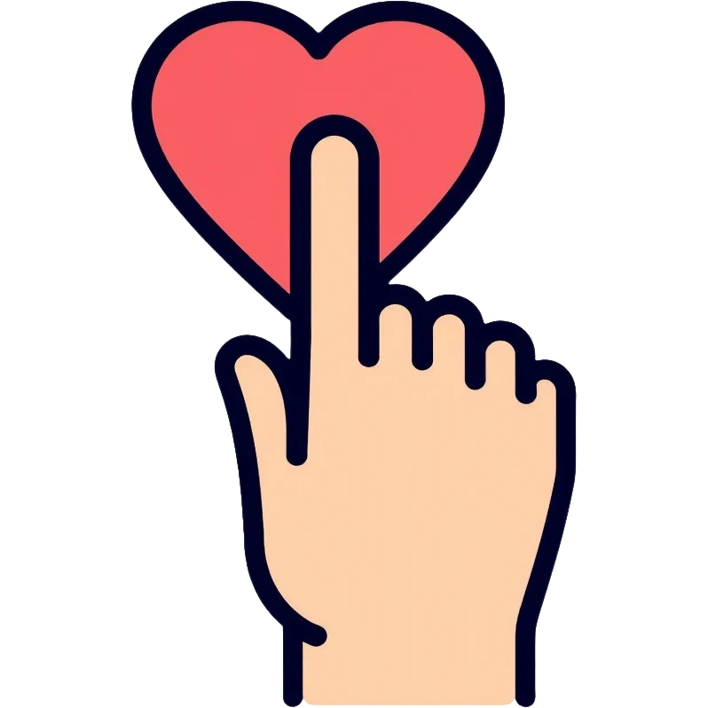 hand with index finger touching or clicking on a heart emoji