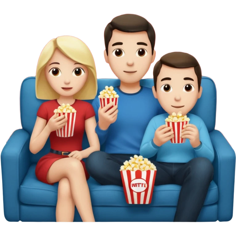 Crea un emoji dove un uomo e una donna mangiano i pop corn su un divano e guardano la tv, nella tv ci deve essere scritto netflix emoji