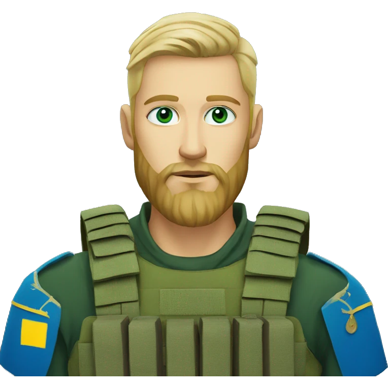 ukrainian military blonde man with a beard with green eyes with blue viking paint on the face  emoji