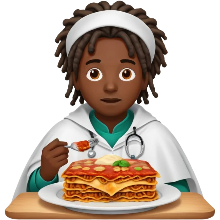  High fade black hair black skin Dreadlocks doctor and nigerian cape eating lasagna  emoji