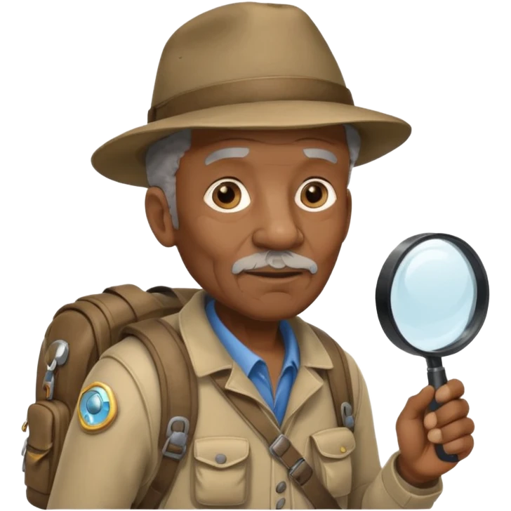 Explorer old black Man with backpack and magnifying glass emoji