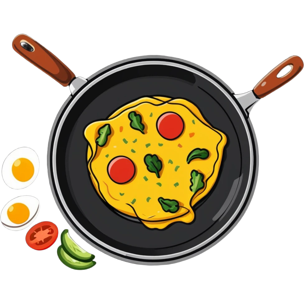 frying pan cooking an omelet with eggs and vegetables emoji