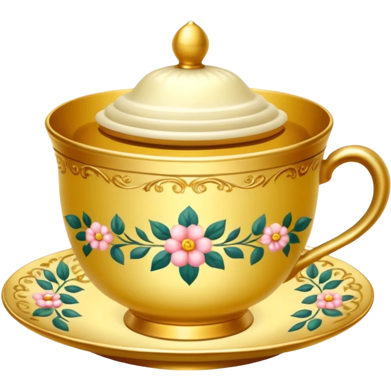 Golden teacup with floral pattern  emoji