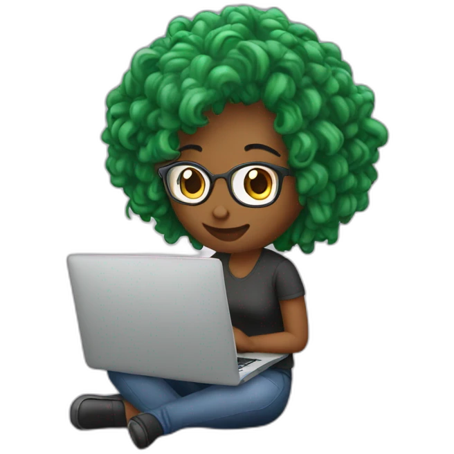 Female Graphic designer working in laptop having her hair in a pun emoji