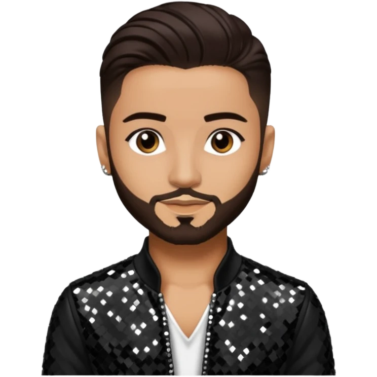 Maluma with dark brown hair, black sequin outfit emoji