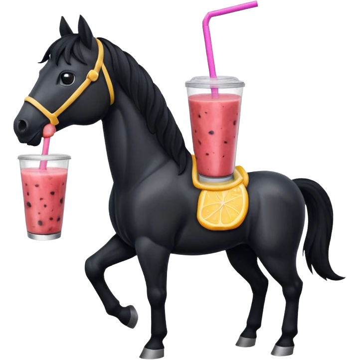 black horse character holding smoothie emoji