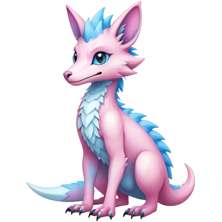 Feral Rare Fantasy cute adorable edgy pastel pink light-blue white iridescent Vernid-Sergal-hybrid by LiLaiRa, markings, tufted ears, full body emoji