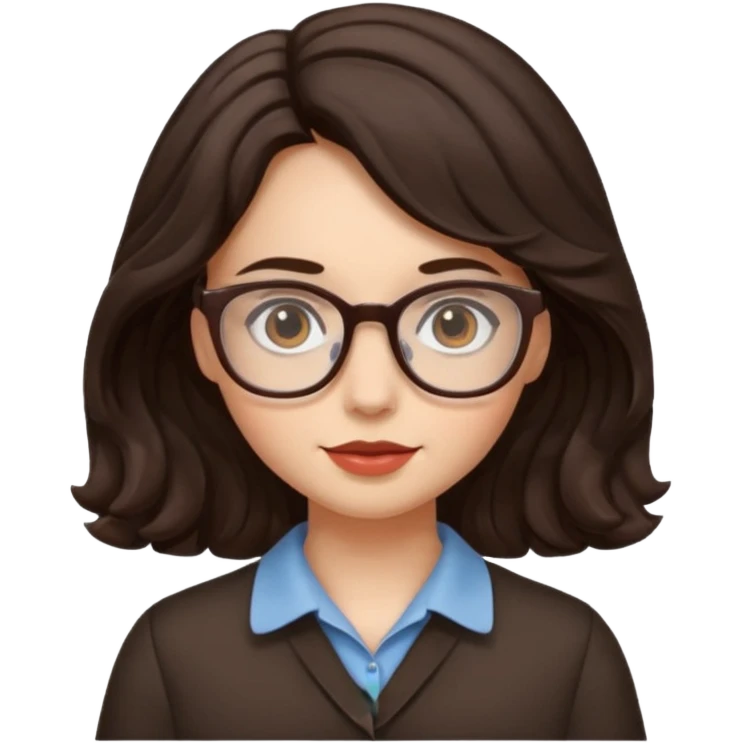 chica de cabello de un largo medio y ondulado cafe obscuro de lentes y con piel blanca emoji