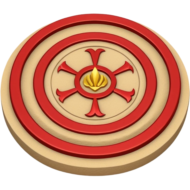 Create a circular casting sigil based off of the wizard101 balance school using base color sand and trim color red. A golden scale in the middle as a focus  emoji