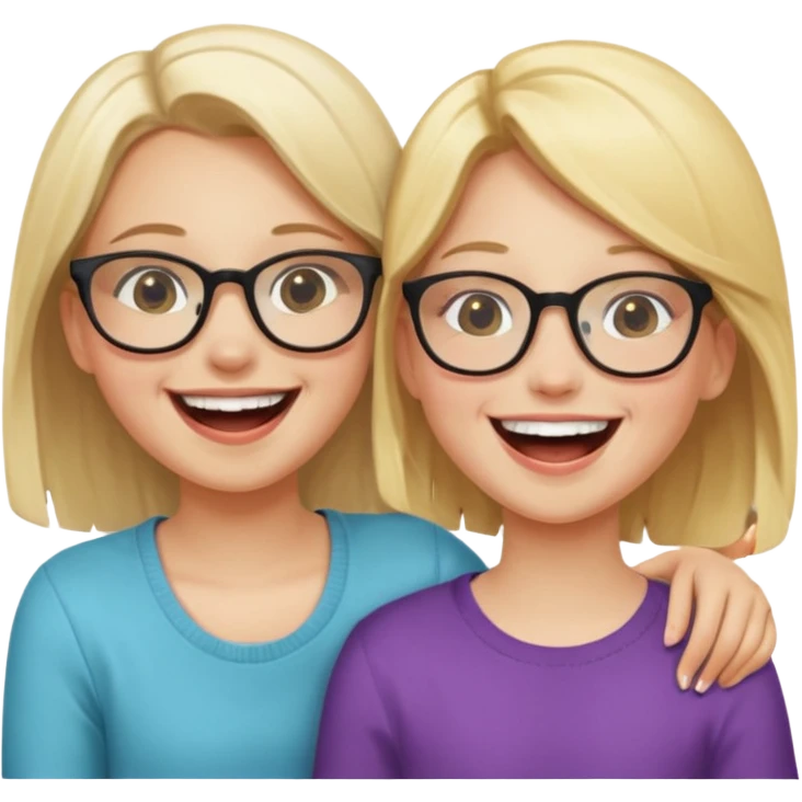 two girls laughing and having fun one on the left is blonde and cute the one on the right is cute with glasses emoji
