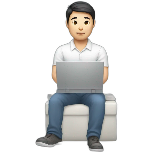 Asian white man with computer with taking lot of responsibility of work and family emoji