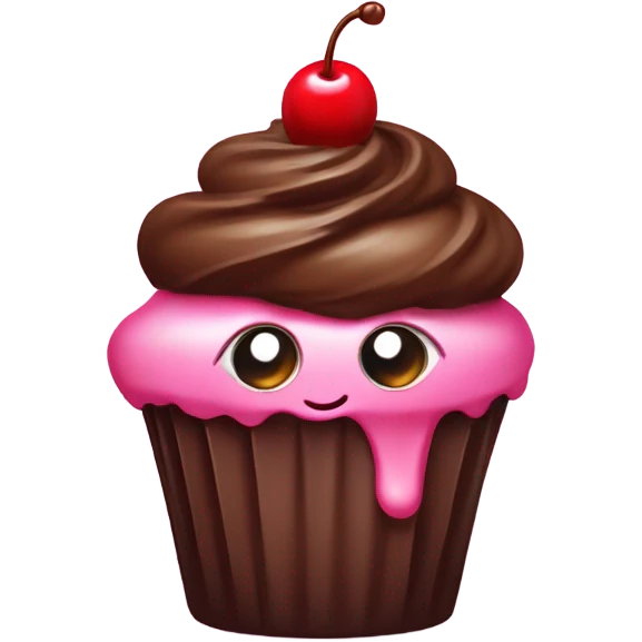 kawaii chocolate cupcake with pink frosting and a cherry on top emoji