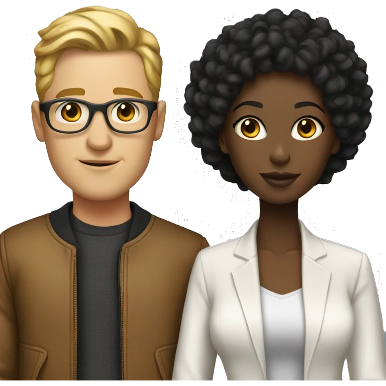 couple in stylish outfits white man black girl emoji