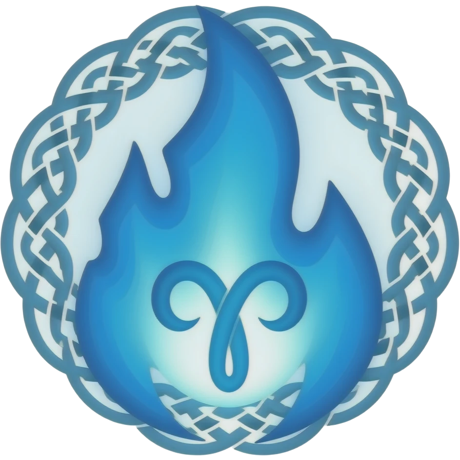Fuego azul cian celta con el signo de aries emoji