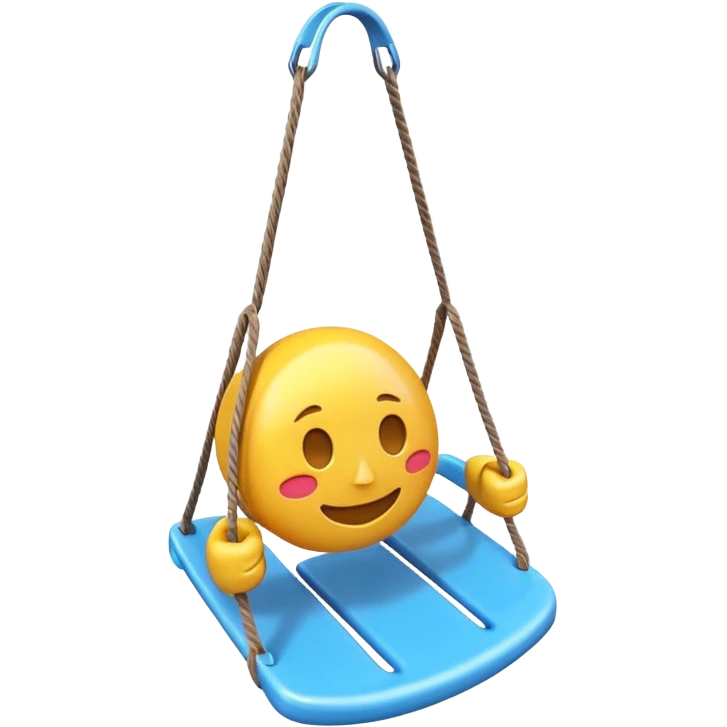 iOS-style 3D emoji: a colorful plastic swing with a safety bar in front, hanging from two ropes, glossy surface and soft shadows emoji