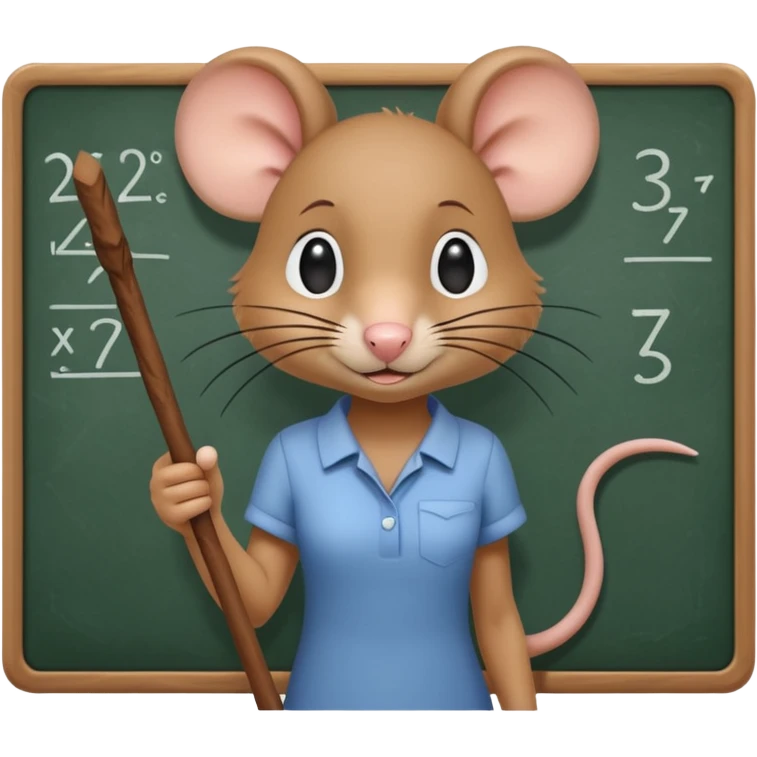 Girl rat pointing at a white board with a long stick with statistics on it emoji