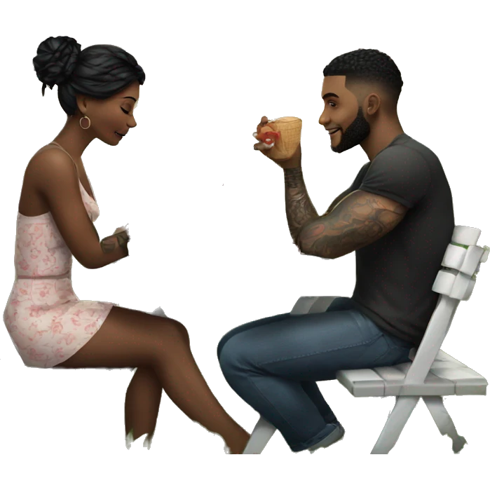Romantic picnic date for beautiful tattooed couple emoji