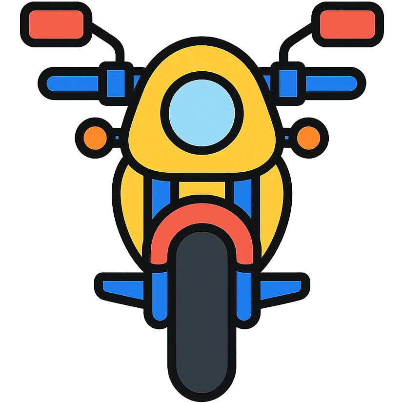 motorcycle, color outline icon style, front view, bold outlines emoji