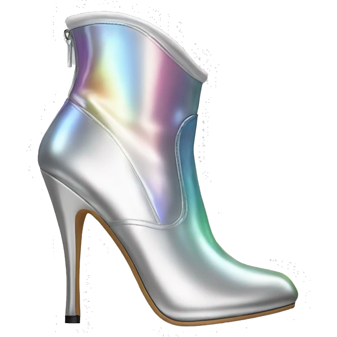 Realistic pair of silver to white ombre iridescent high heel ankle boots. emoji