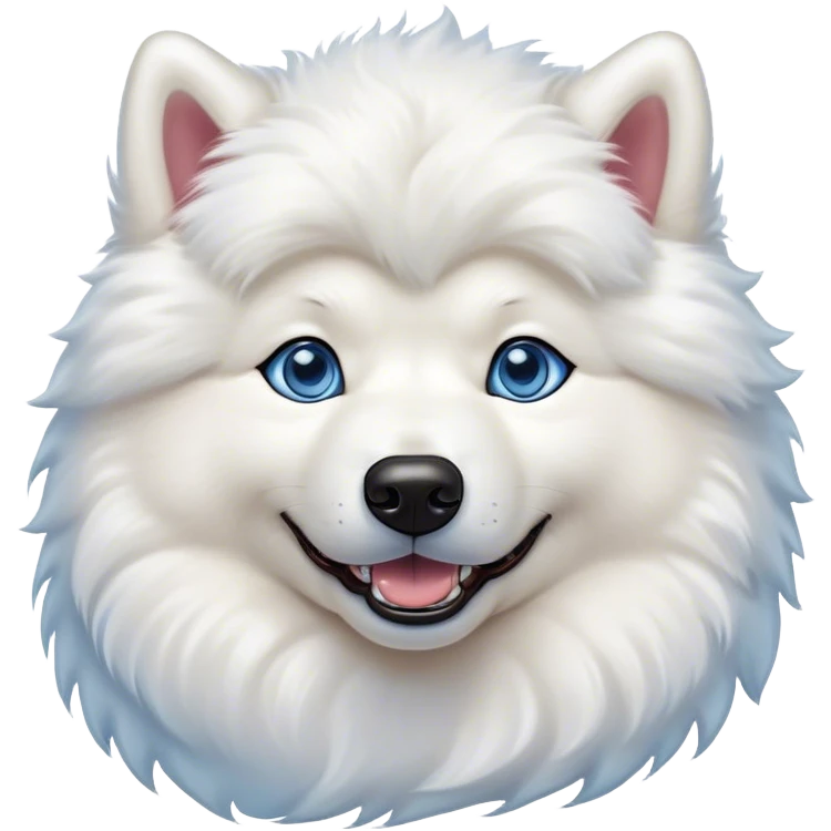 Cinematic Comical Samoyed Portrait Emoji, Head tilted dramatically with an exaggeratedly amused expression, featuring a striking, fluffy white Fur with a radiant sheen, wide, expressive blue eyes filled with playful disbelief, Simplified yet hilariously expressive features, highly detailed, glowing with a slightly sassy glow, high shine, dramatic yet playful, stylized with an air of cheeky mischief, bright and endearing, soft glowing outline, capturing the essence of a spirited and over-the-top companion, so meme-worthy it feels like it could side-eye its way into internet fame instantly! emoji