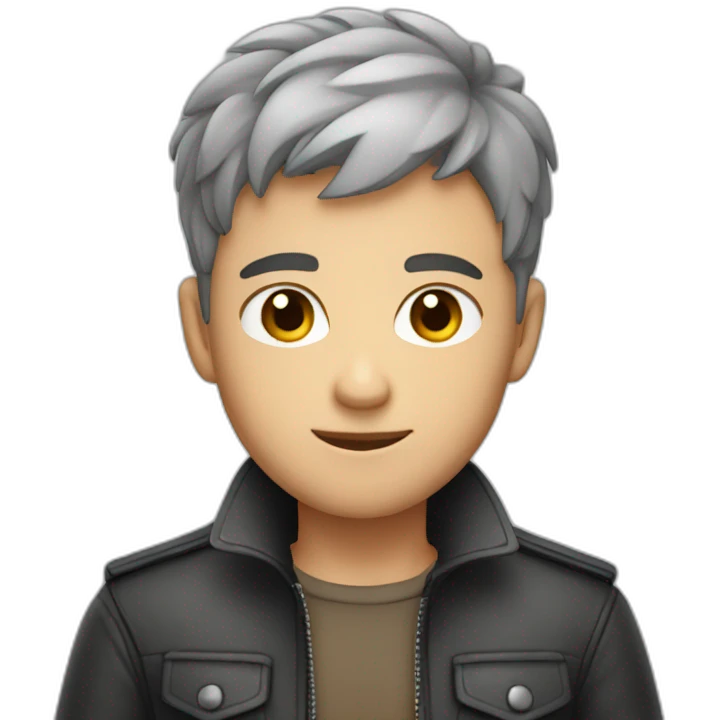 cute guy with very short hair and grey eyes wearing leather emoji