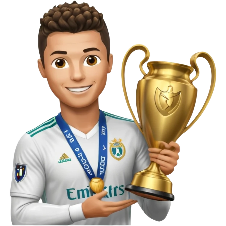 Cristiano Ronaldo holfing the champions league with noodle hair a bit longer noodle hair emoji